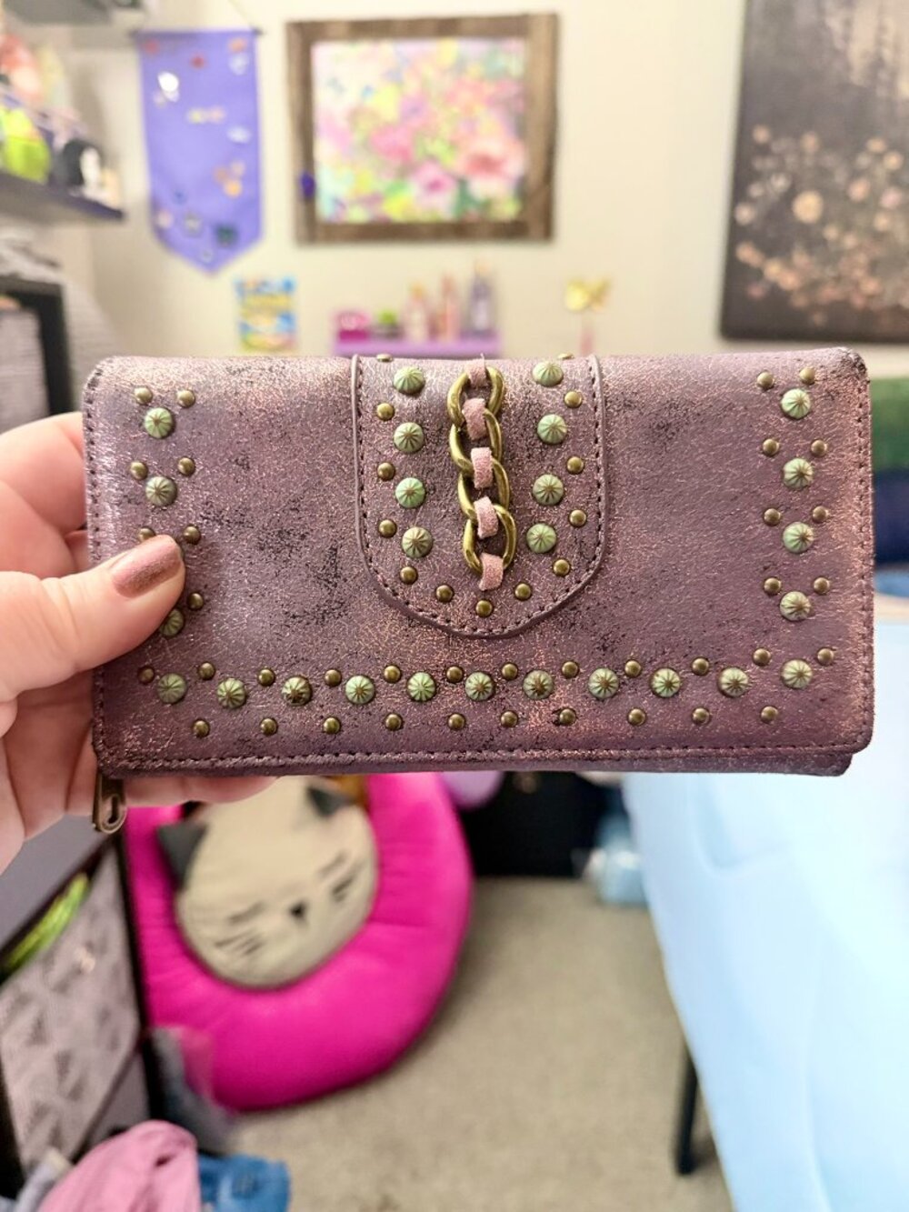 Metallic Purple Montana West Large Wallet with Turquoise and Brass Accents - Picture 10 of 15